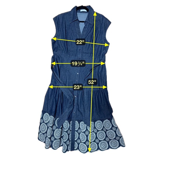 Solitaire Cottagecore Denim Maxi‎ Shirt Dress Size XL Embroidered Eyelet Western - Picture 8 of 8